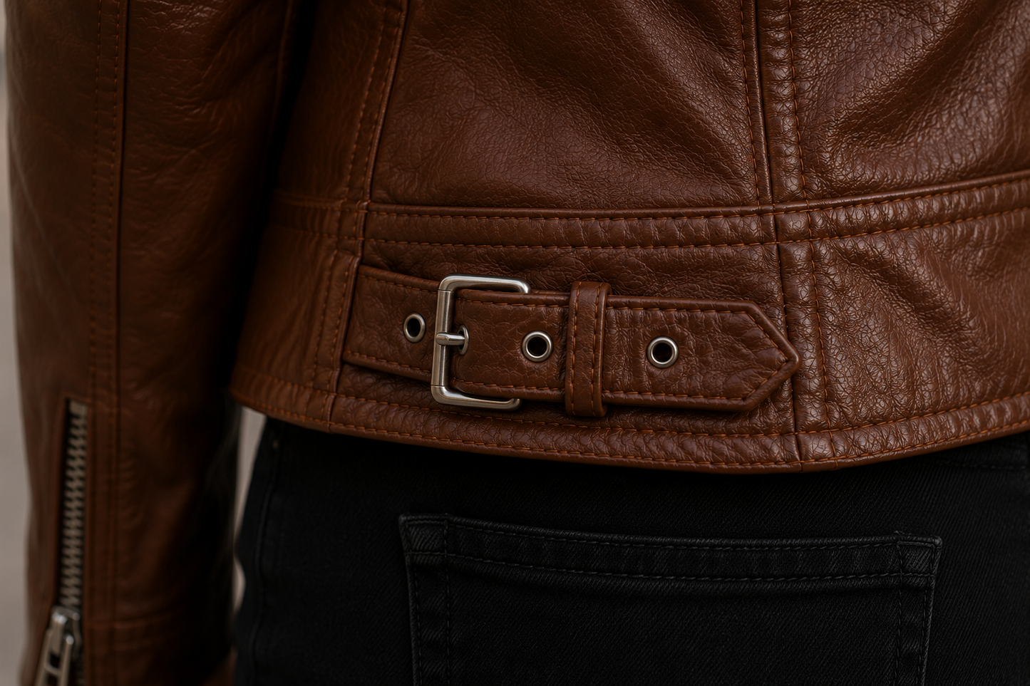 Vantoro Women's Brown Biker Leather Jacket
