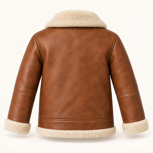 Kids' Vantoro Tan Shearling Aviator Jacket — rear view