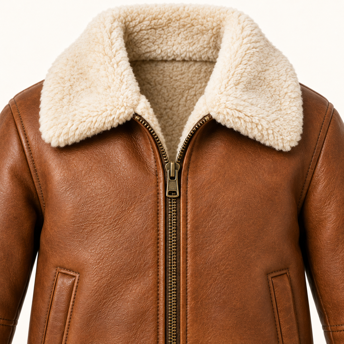 Kids' Vantoro Tan Shearling Aviator Jacket — detail view