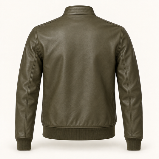 Vantoro men's olive leather Harrington jacket – view 2