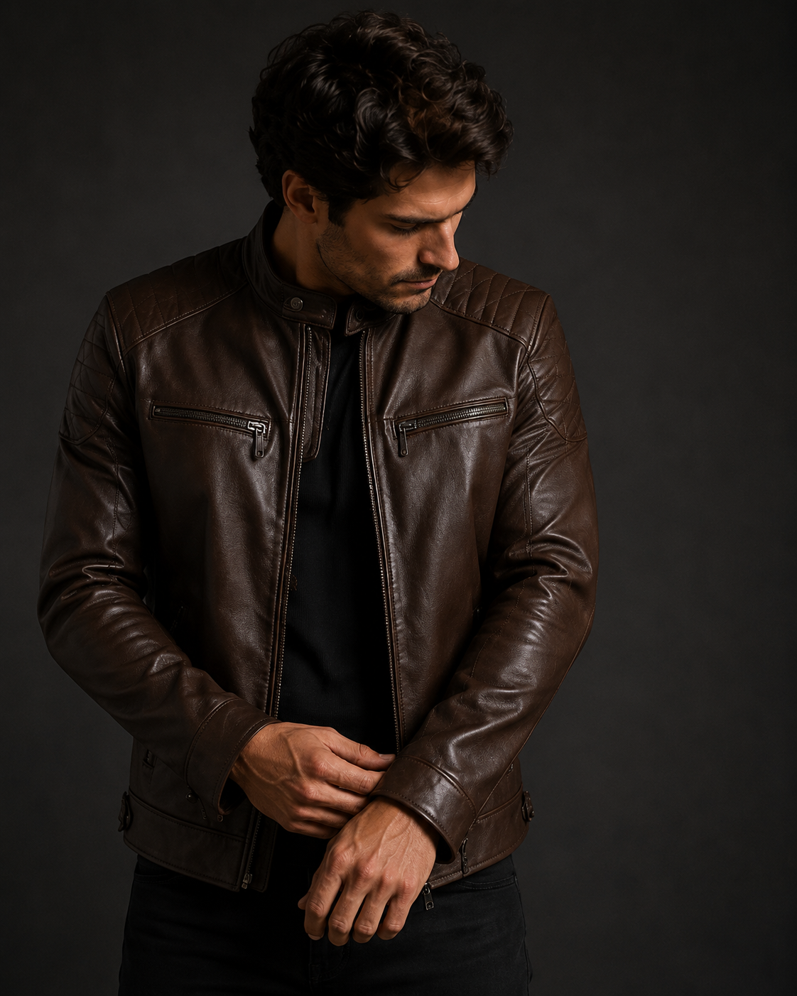 Vantoro Apex Dark Brown Leather Biker Jacket