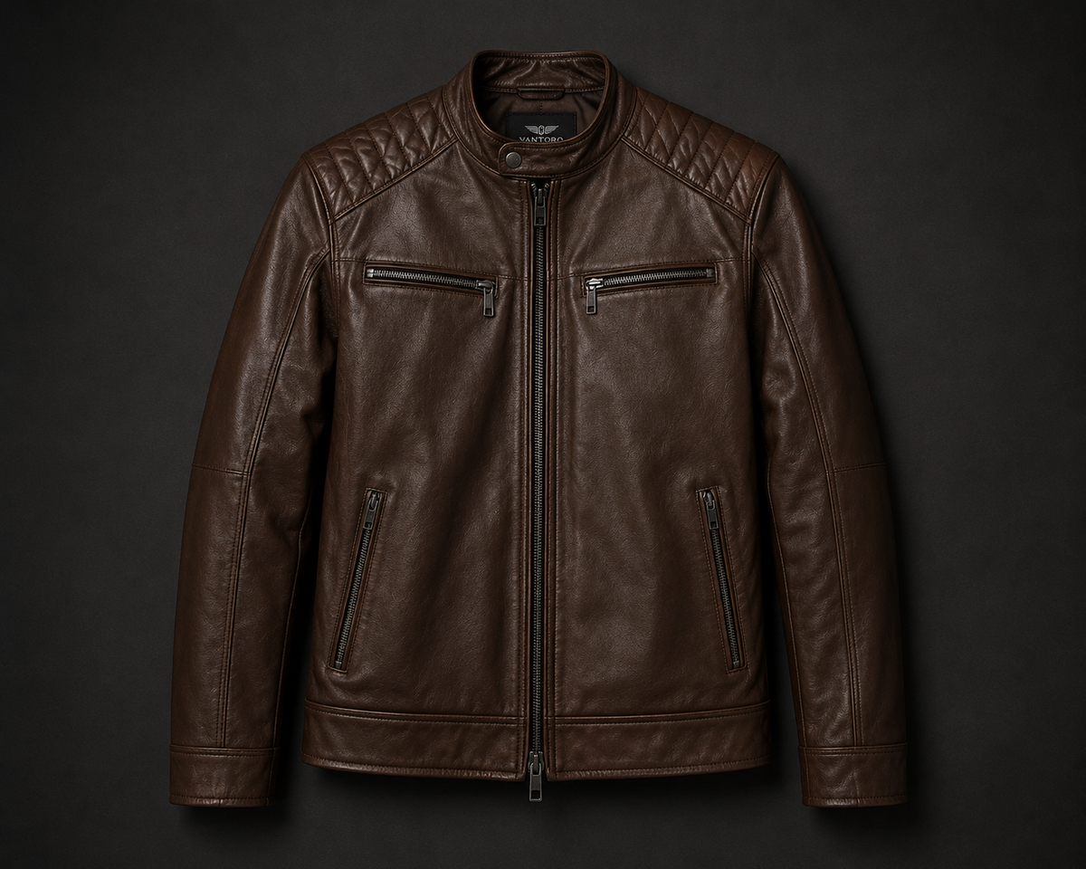 Vantoro Apex Dark Brown Leather Biker Jacket