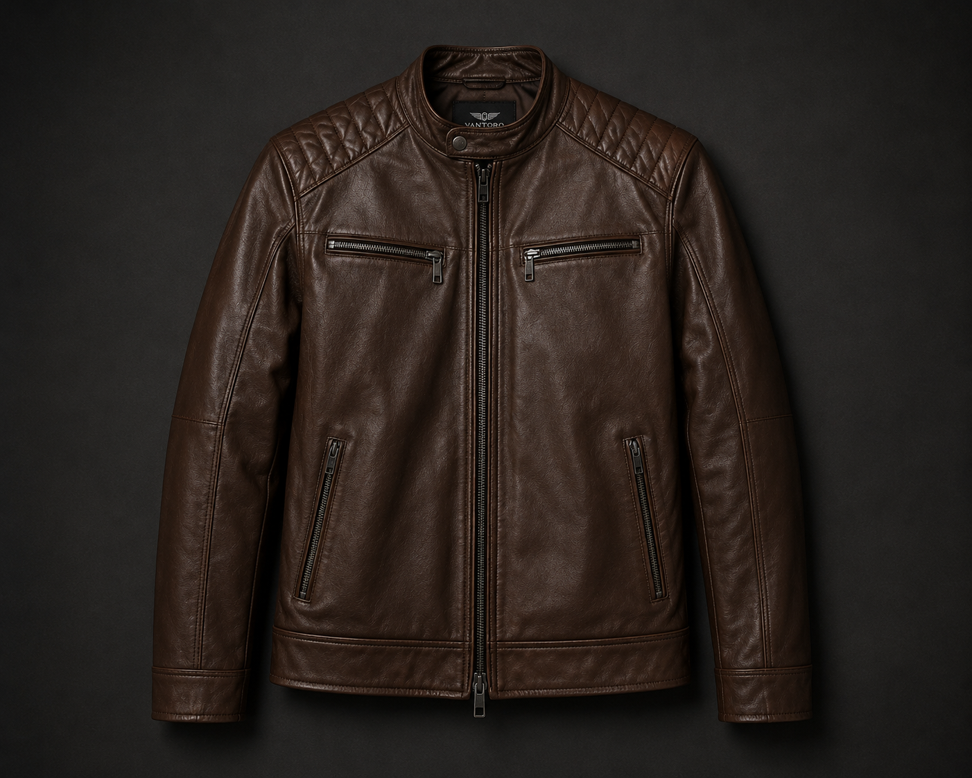 Vantoro Apex Dark Brown Leather Biker Jacket