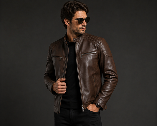 Vantoro Apex Dark Brown Leather Biker Jacket