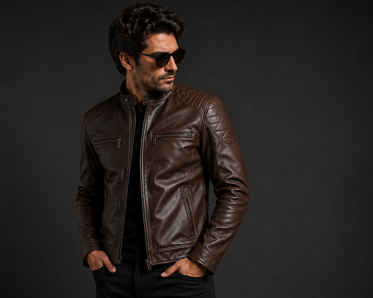 Vantoro Apex Dark Brown Leather Biker Jacket