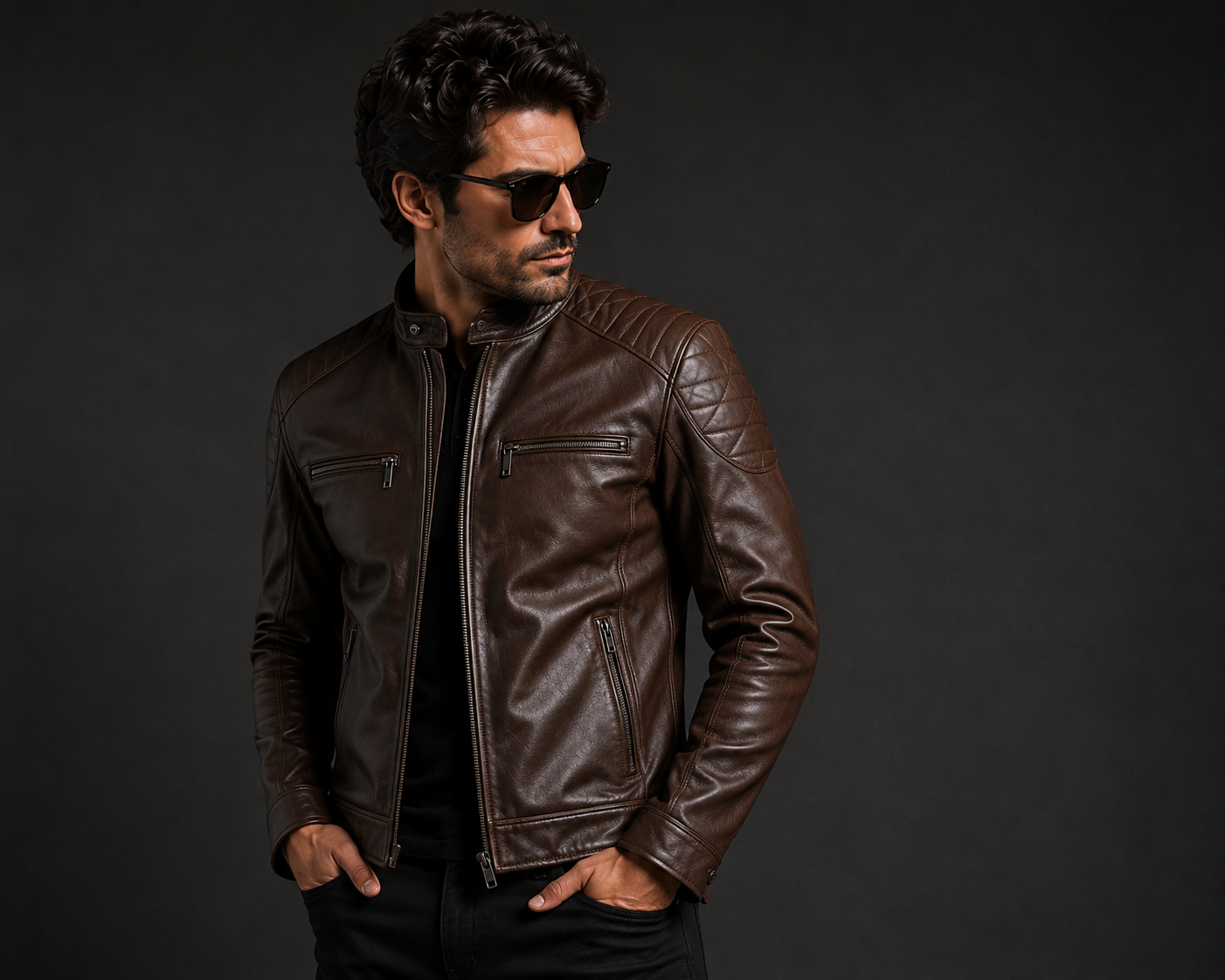 Vantoro Apex Dark Brown Leather Biker Jacket