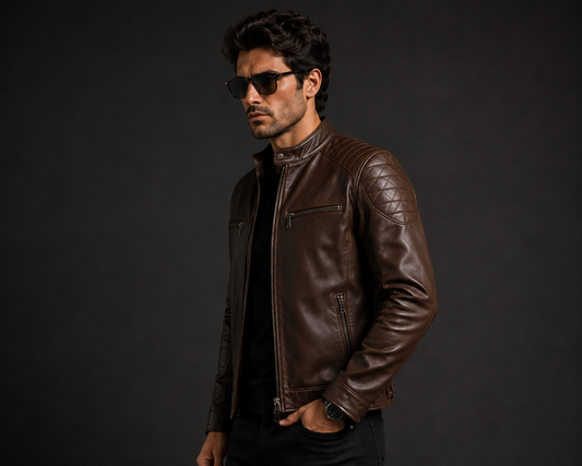 Vantoro Apex Dark Brown Leather Biker Jacket