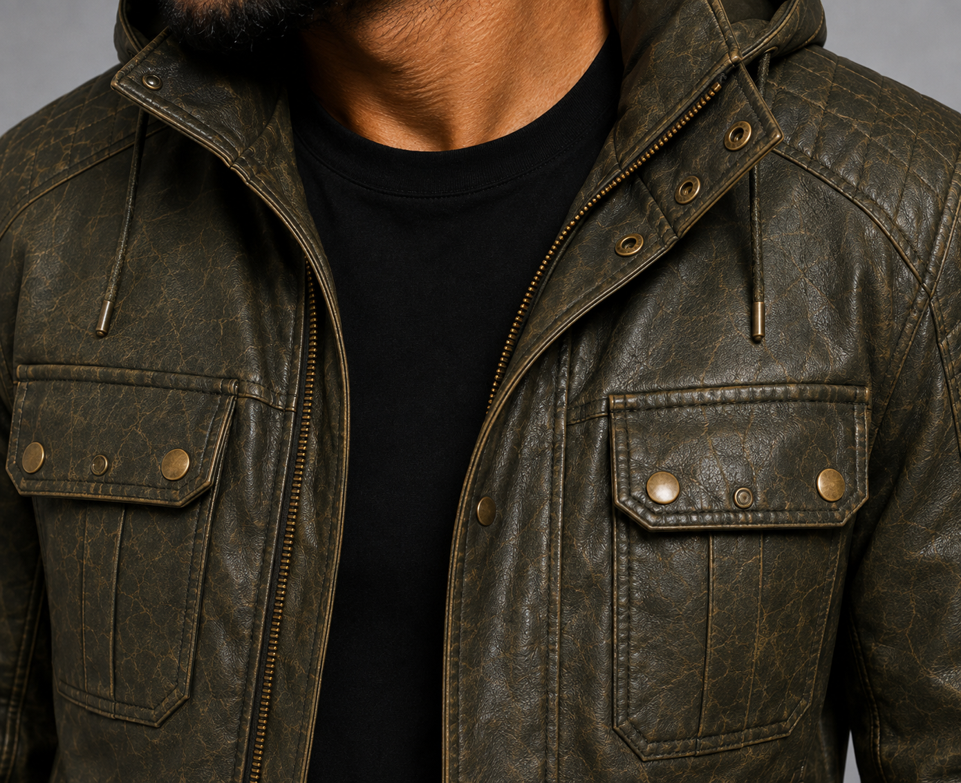 Men's VANTORO Vintage Hooded Leather Field Jacket