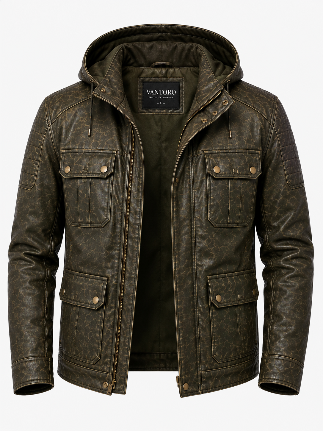 Men's VANTORO Vintage Hooded Leather Field Jacket