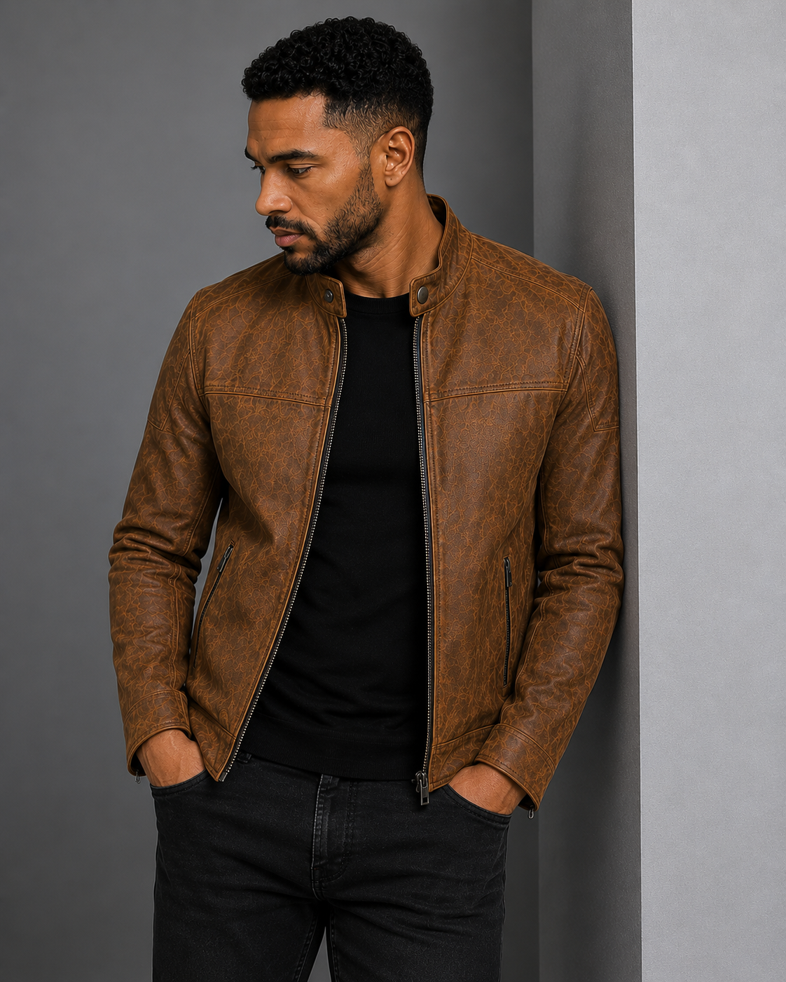 Men's Vintage Cognac Cafe Racer Leather Jacket