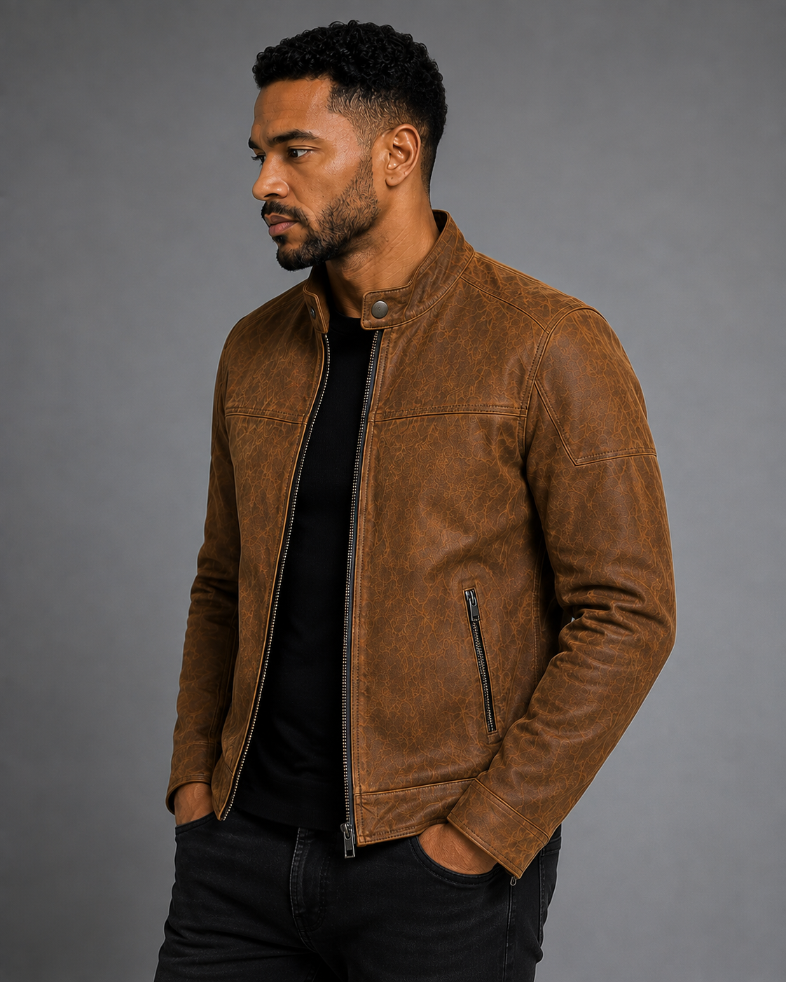 Men's Vintage Cognac Cafe Racer Leather Jacket