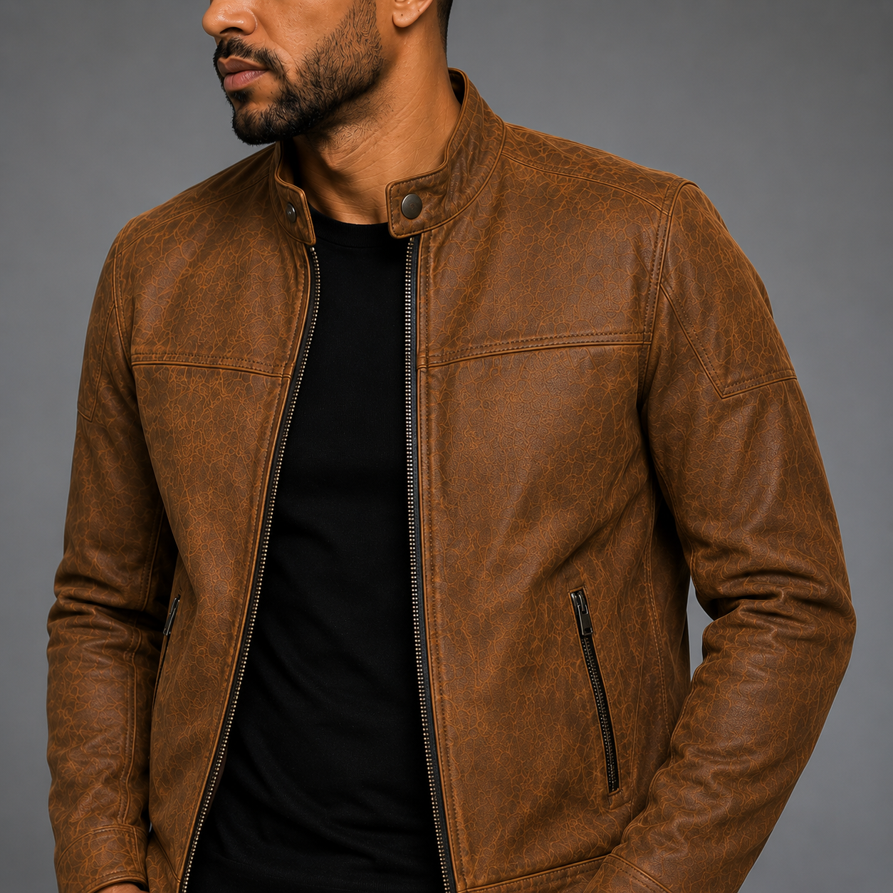 Men's Vintage Cognac Cafe Racer Leather Jacket