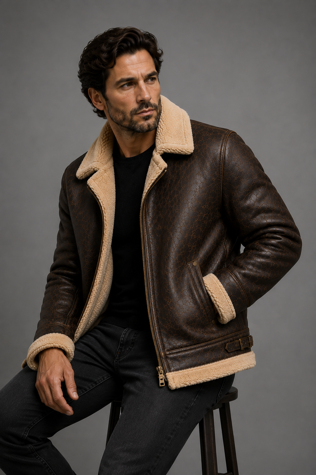 Men's Vantoro Brown Shearling Aviator Jacket