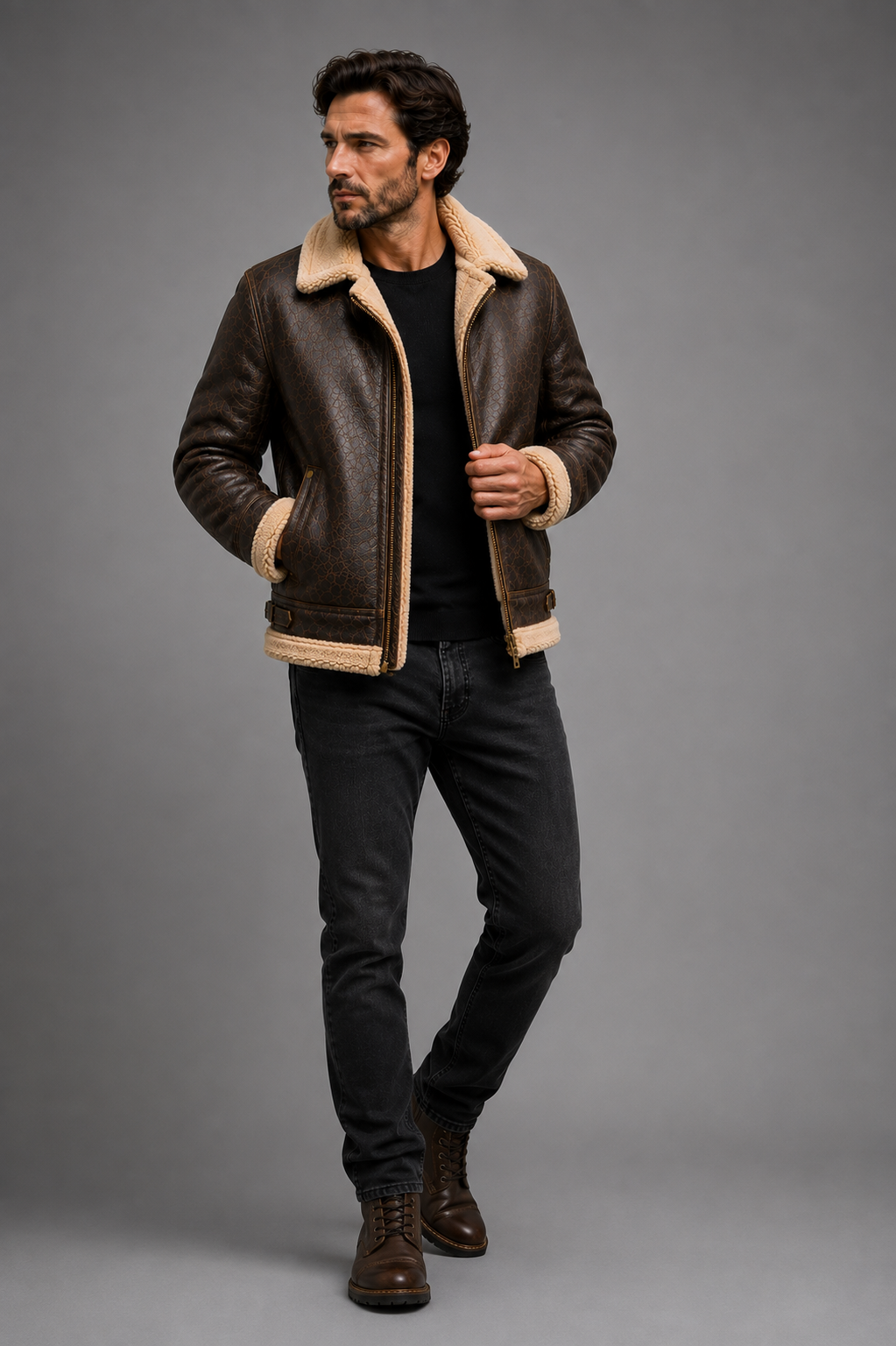 Men's Vantoro Brown Shearling Aviator Jacket