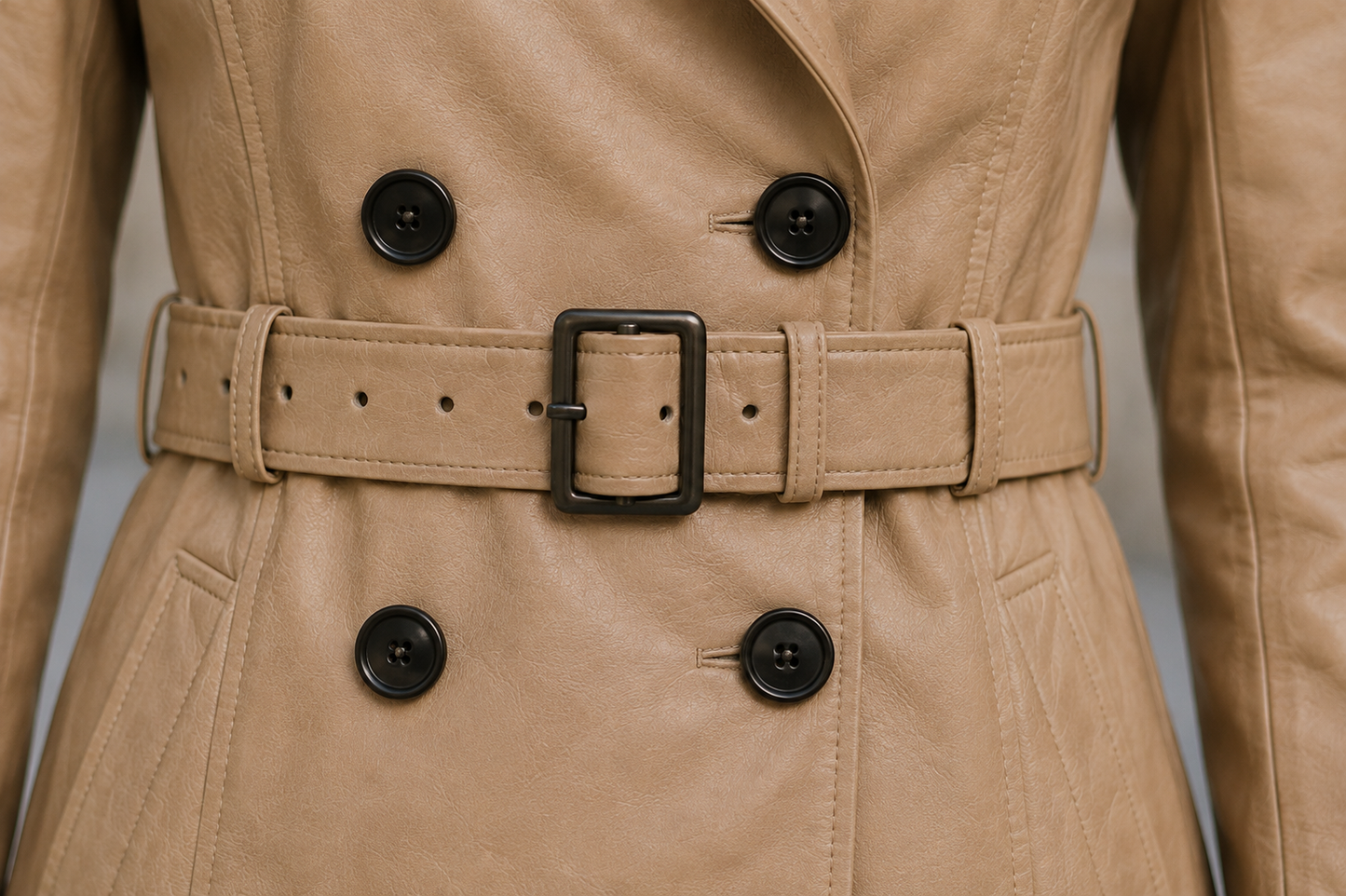 Women's Vantoro Beige Leather Trench Coat