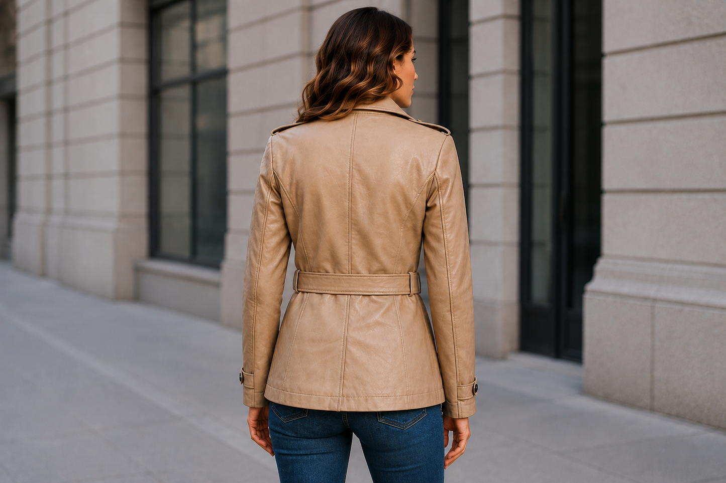 Women's Vantoro Beige Leather Trench Coat