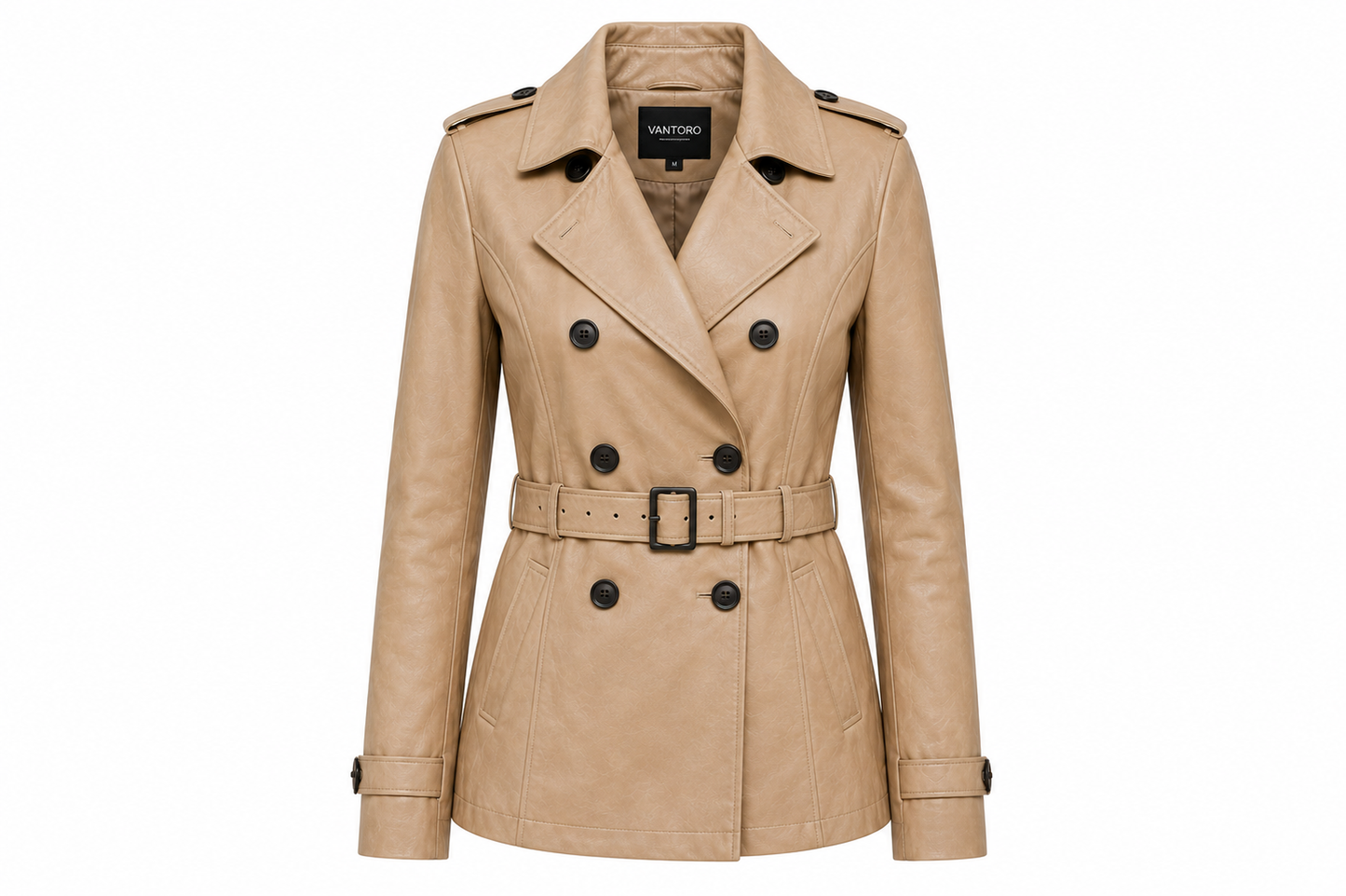 Women's Vantoro Beige Leather Trench Coat
