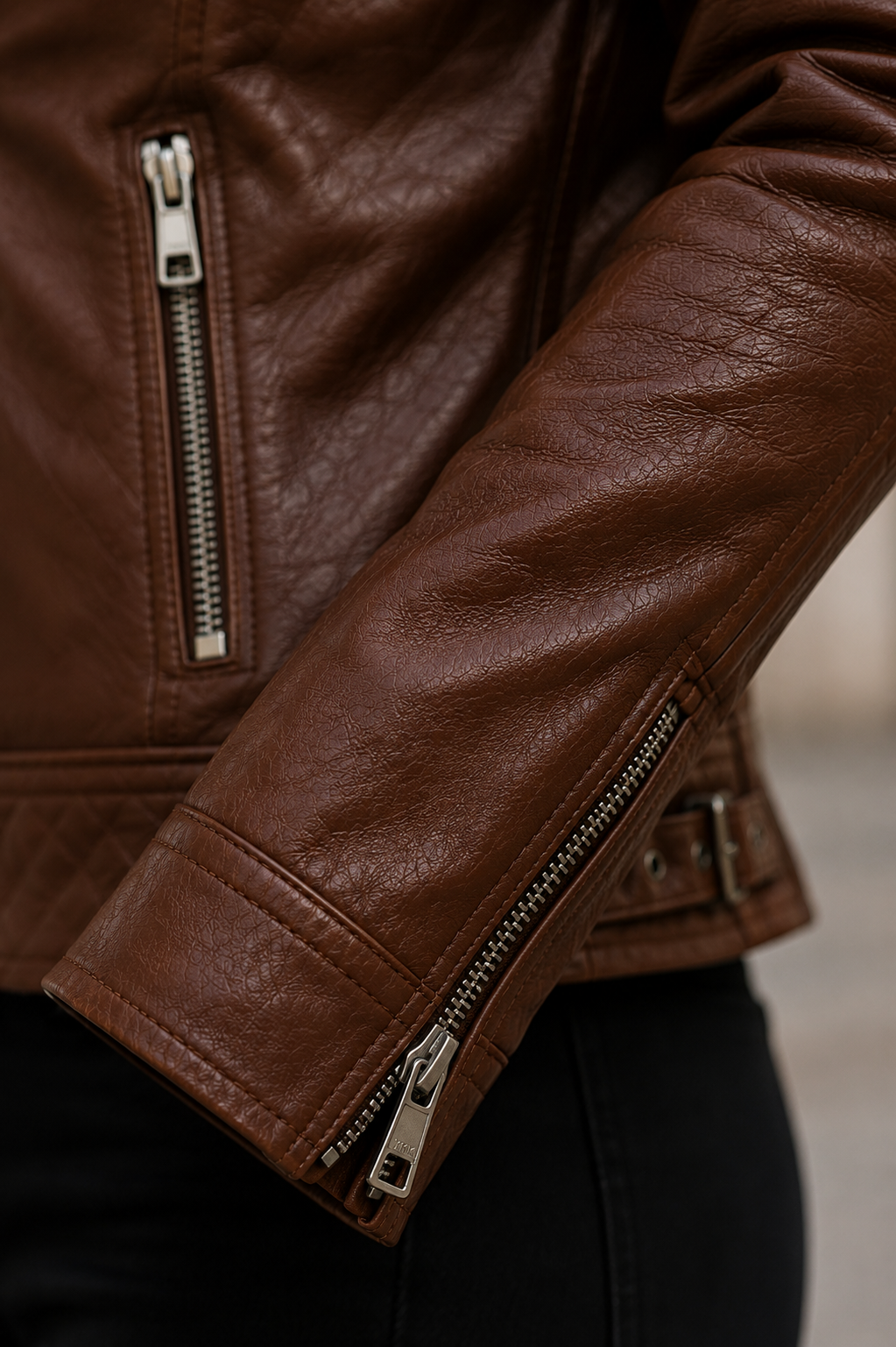 Vantoro Women's Brown Biker Leather Jacket