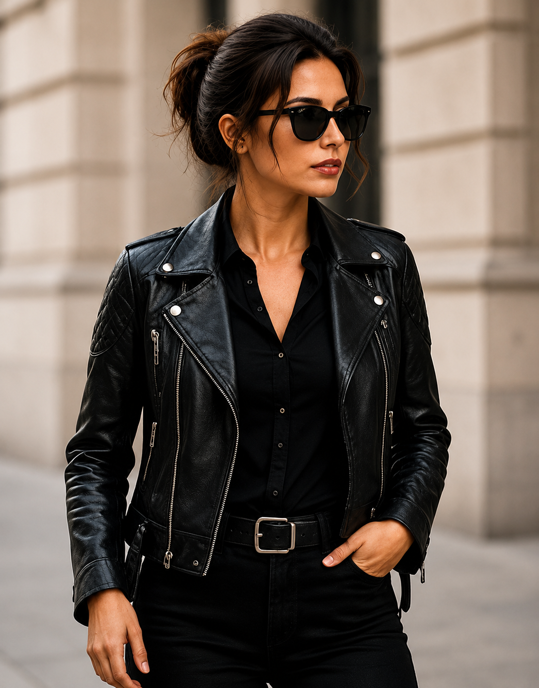 Vantoro Women's Black Biker Leather Jacket