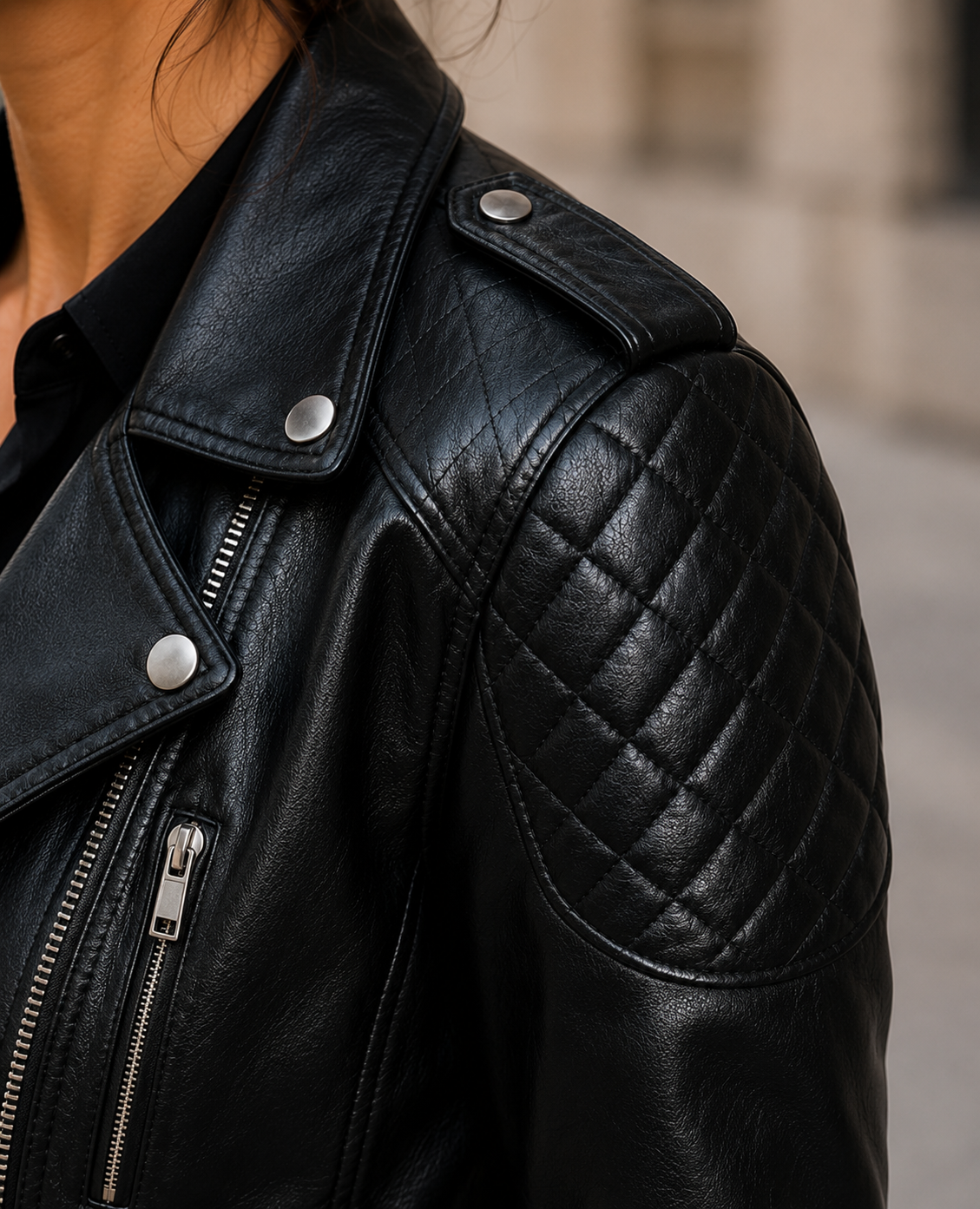 Vantoro Women's Black Biker Leather Jacket
