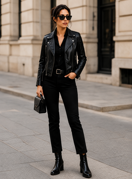 Vantoro Women's Black Biker Leather Jacket