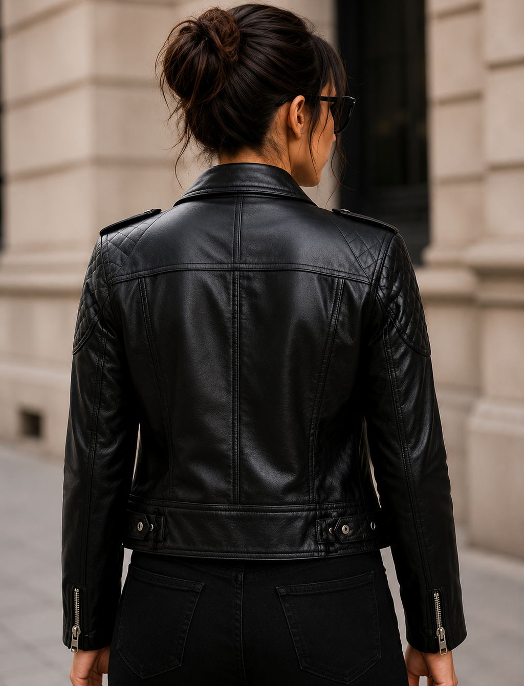 Vantoro Women's Black Biker Leather Jacket