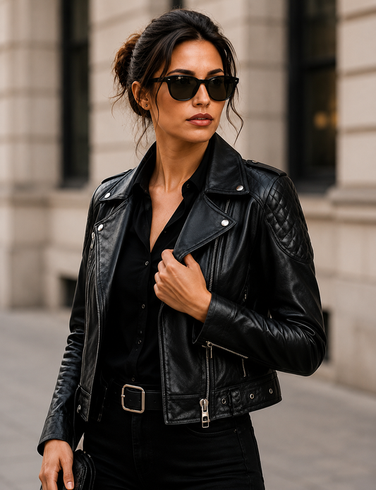 Vantoro Women's Black Biker Leather Jacket