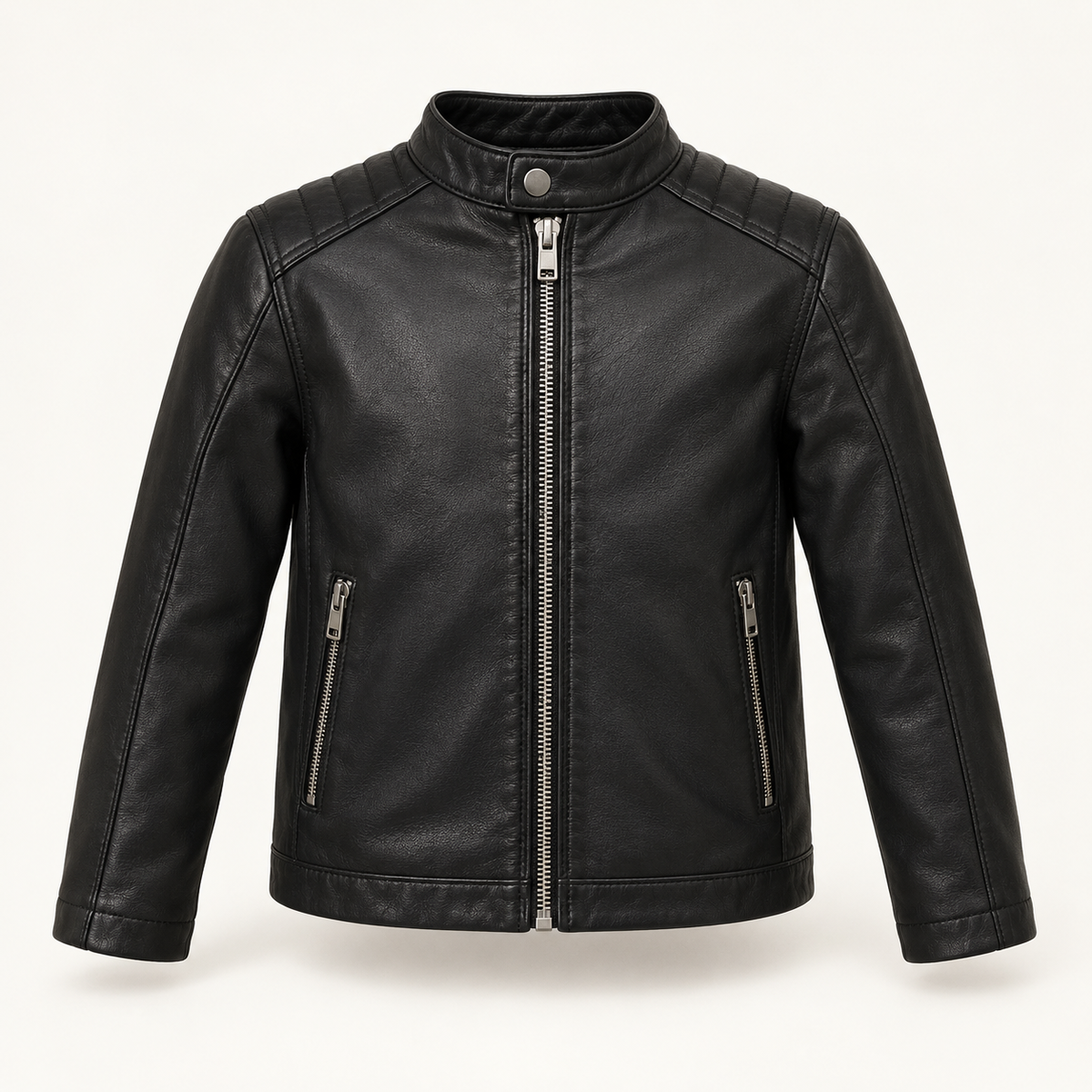 Kids' Vantoro Black Leather Moto Jacket — front view
