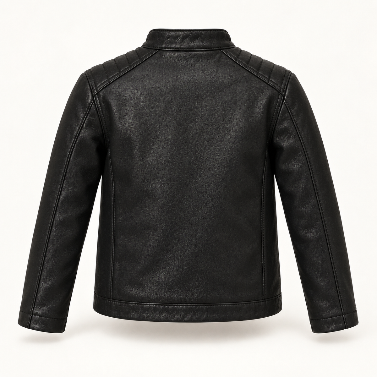 Kids' Vantoro Black Leather Moto Jacket — rear view