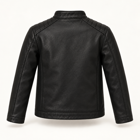 Kids' Vantoro Black Leather Moto Jacket — rear view
