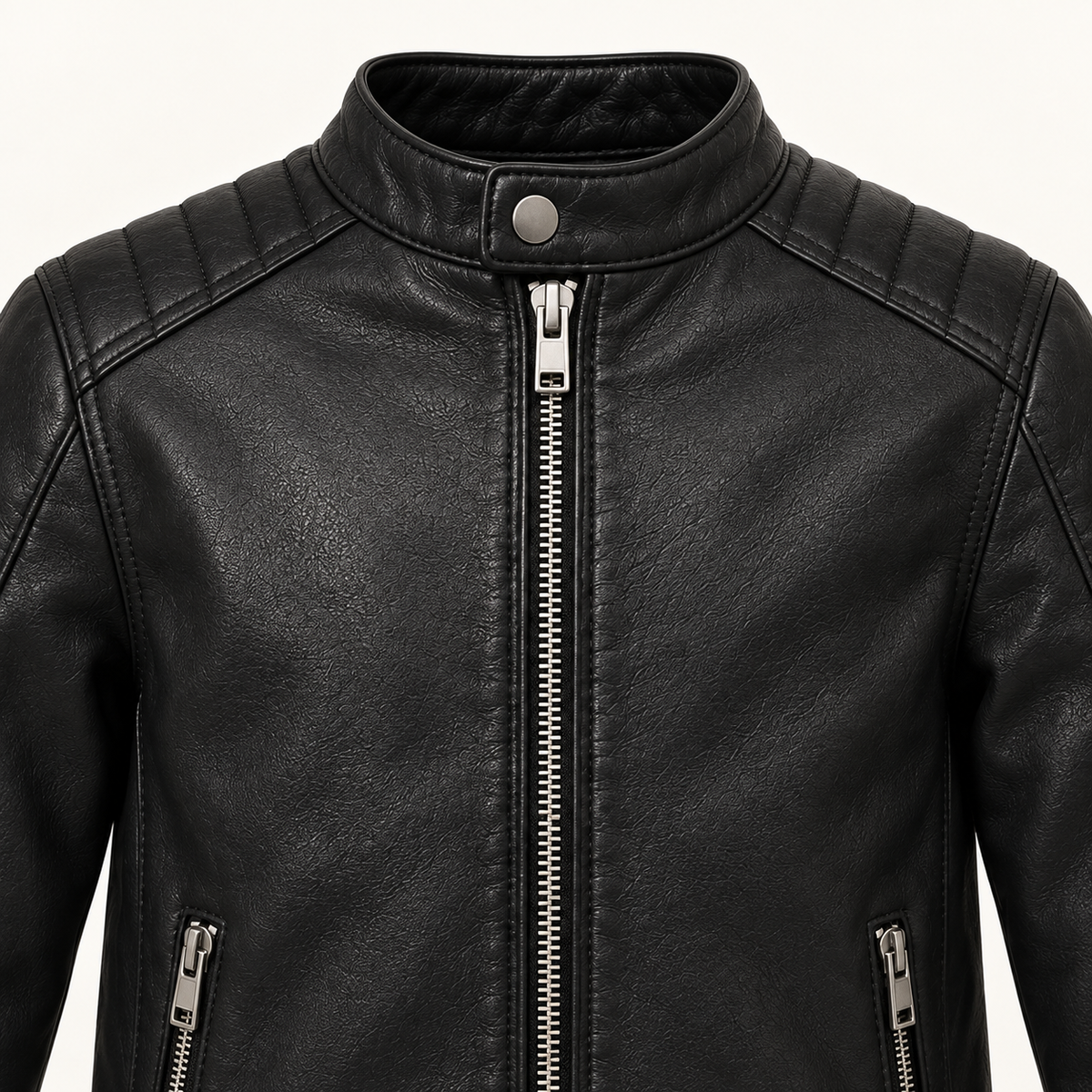 Kids' Vantoro Black Leather Moto Jacket — detail view