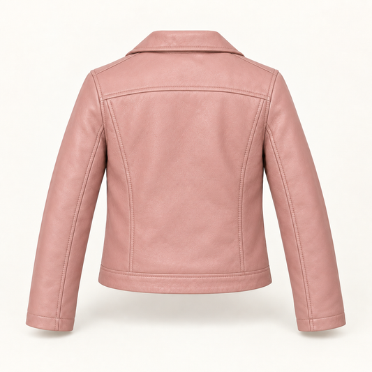 Kids' Vantoro Blush Pink Leather Biker Jacket — rear view