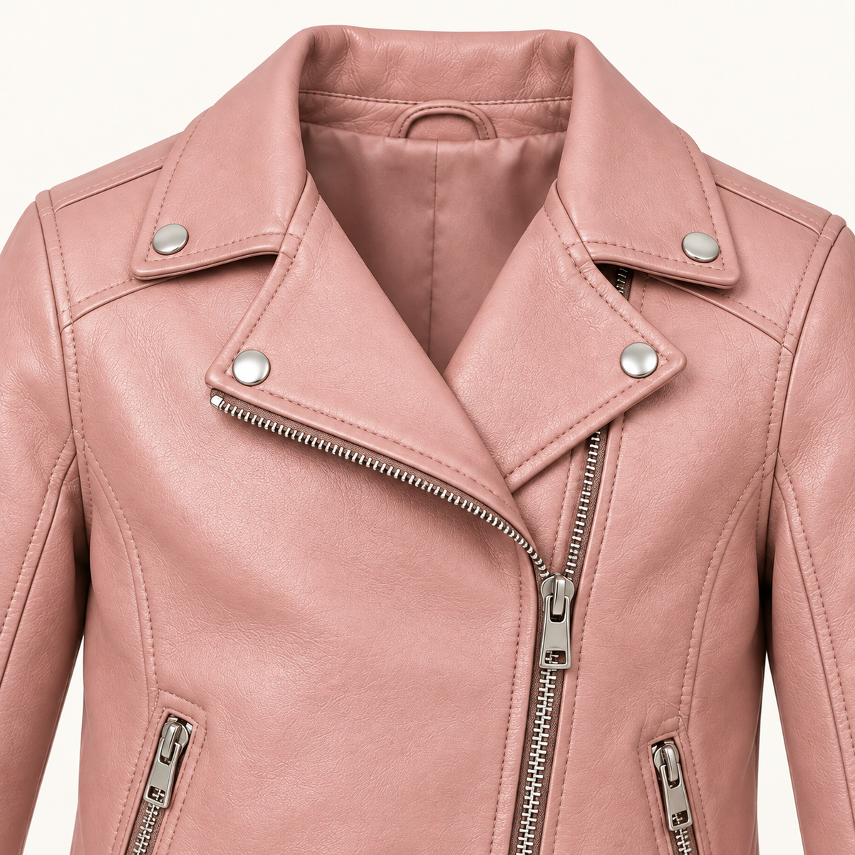 Kids' Vantoro Blush Pink Leather Biker Jacket — detail view