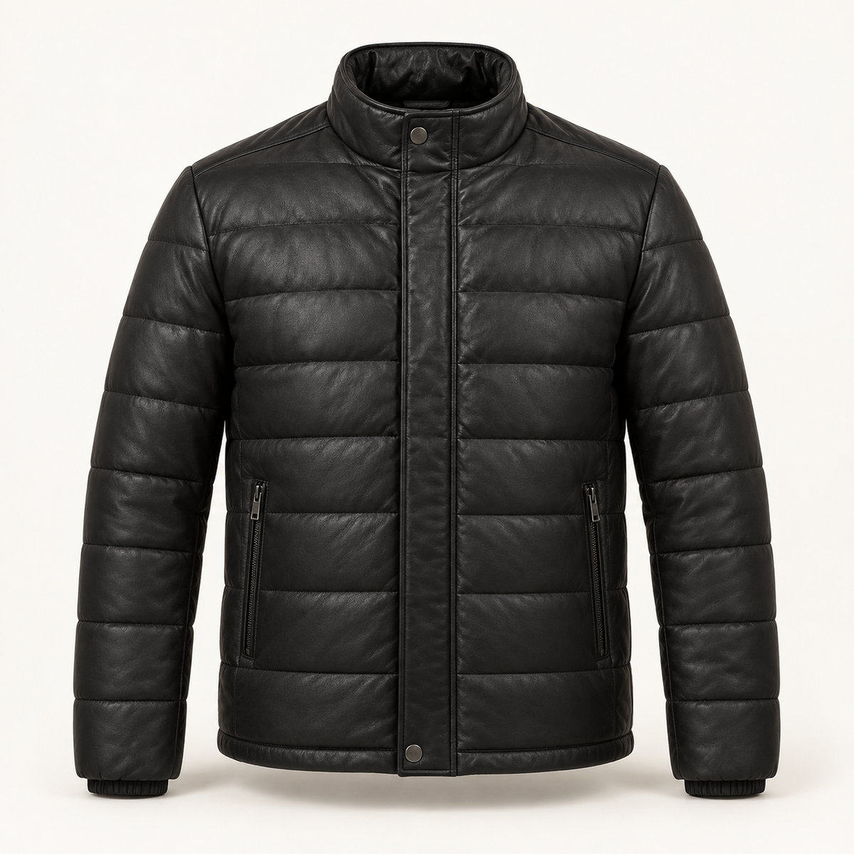 Vantoro men's black leather puffer jacket – view 1