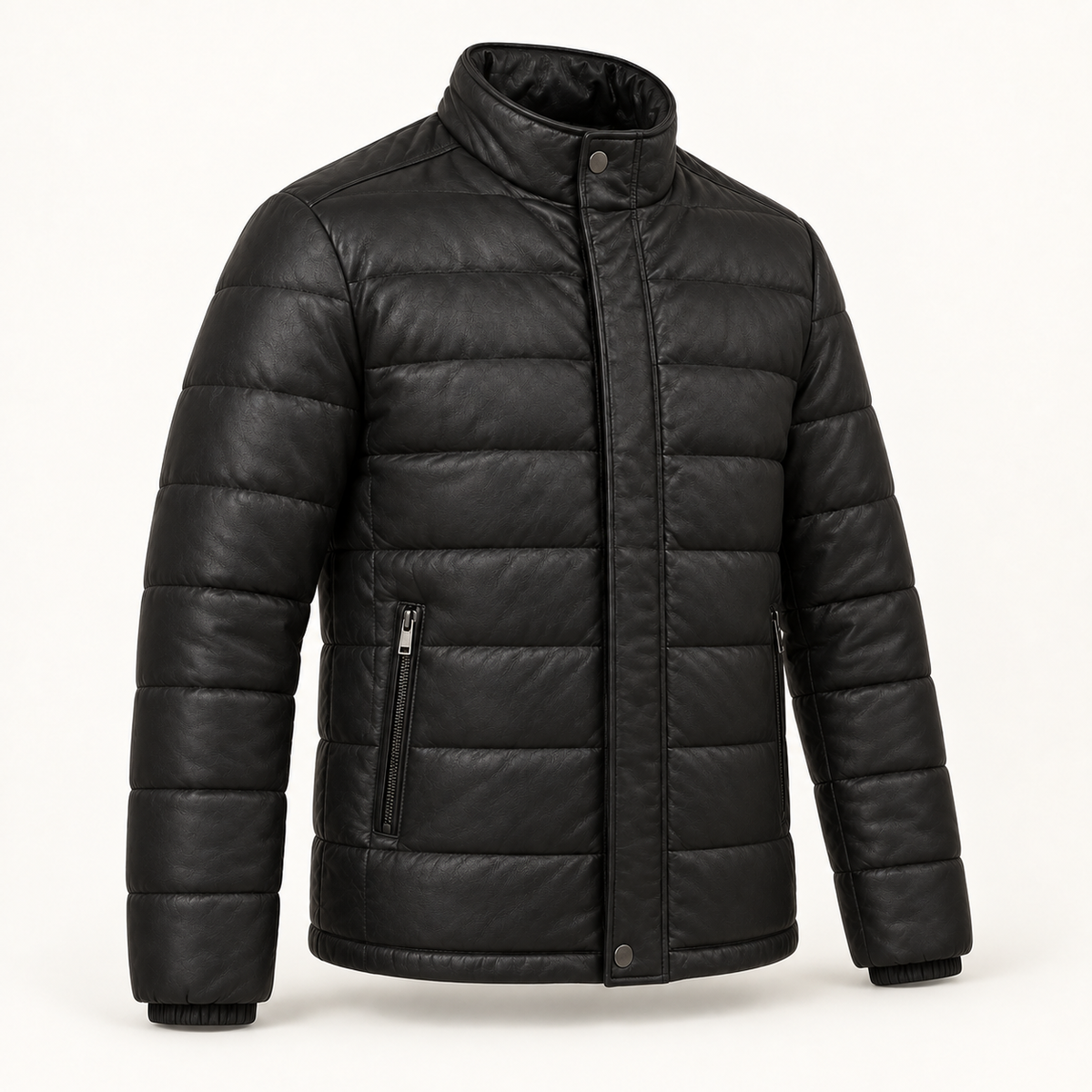 Vantoro men's black leather puffer jacket – view 3