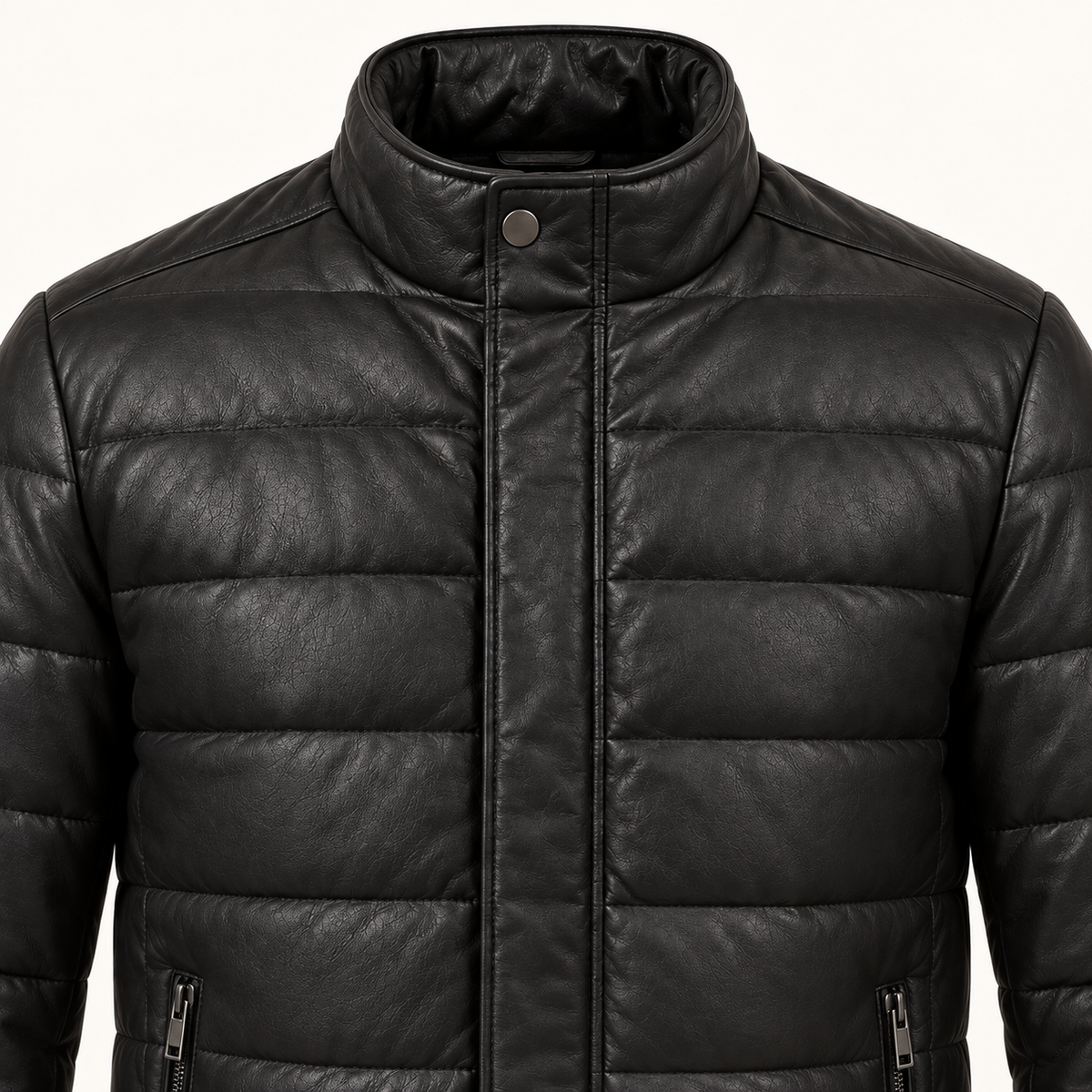 Vantoro men's black leather puffer jacket – view 4