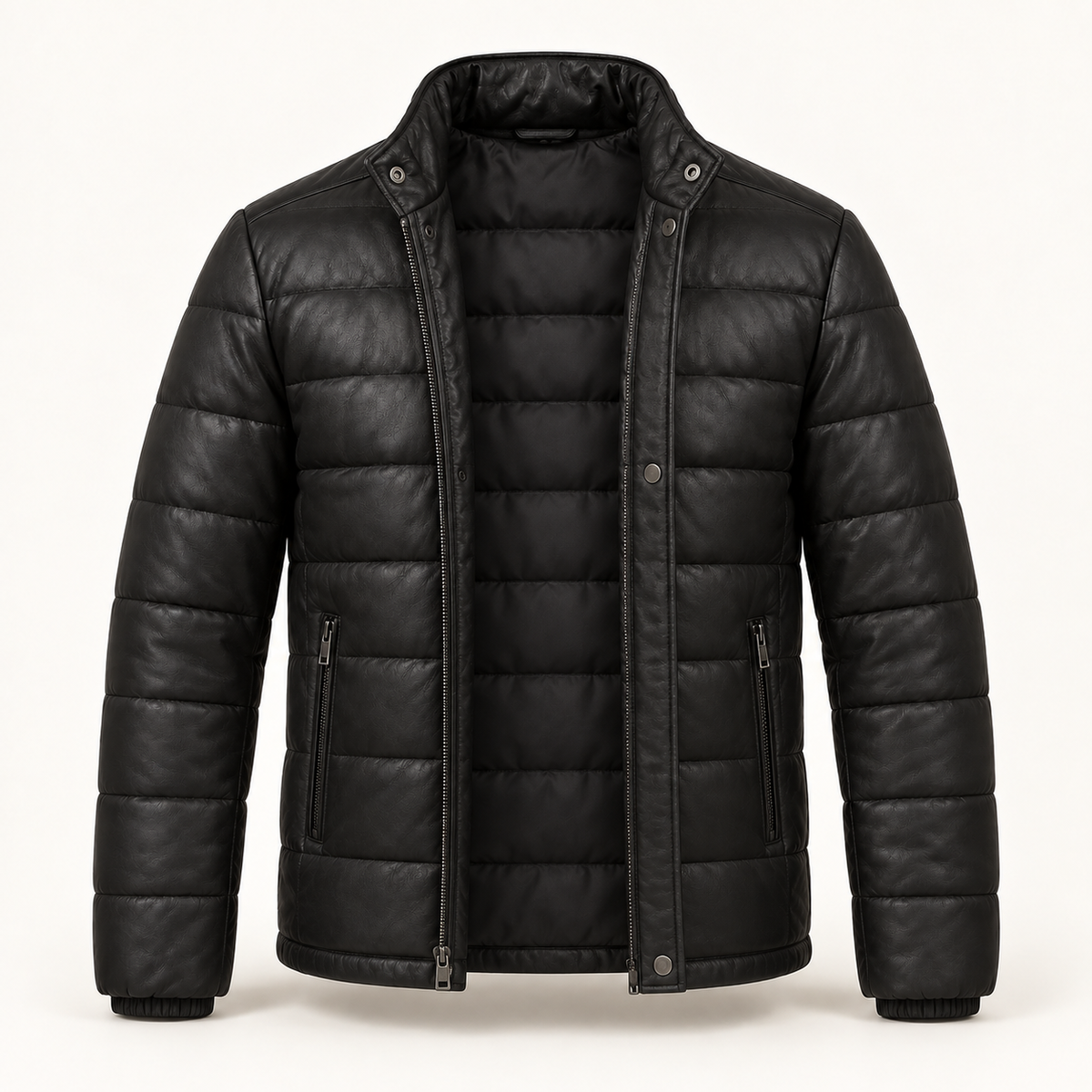 Vantoro men's black leather puffer jacket – view 5