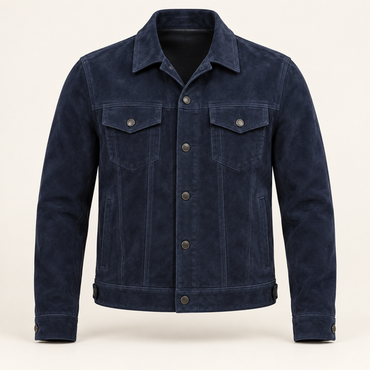 Vantoro men's navy suede trucker jacket – view 1