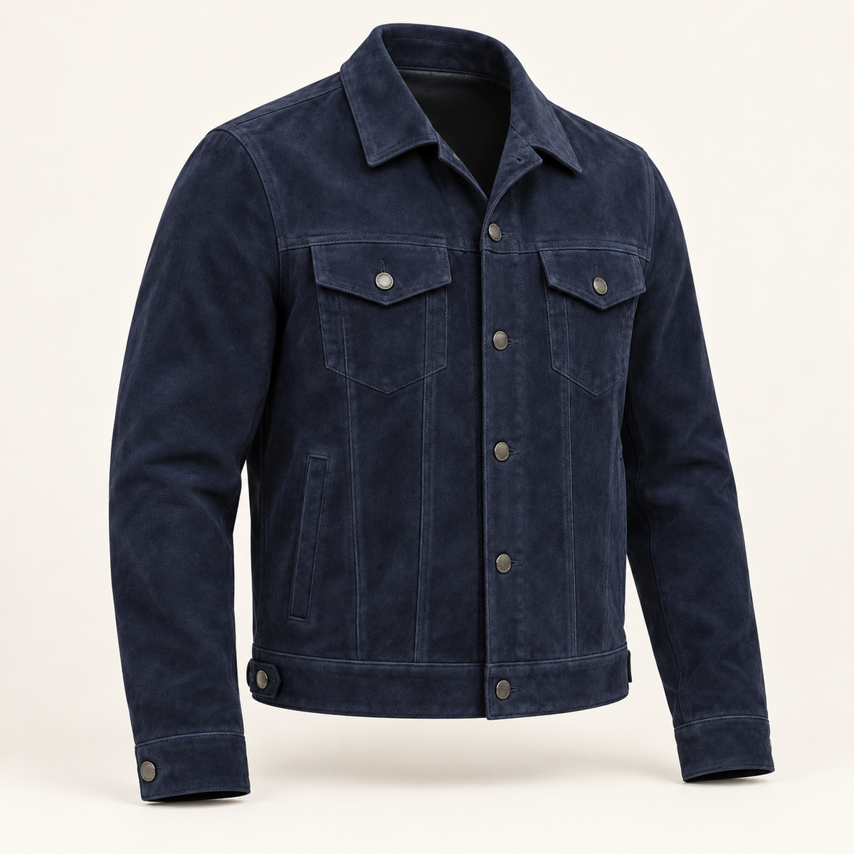 Vantoro men's navy suede trucker jacket – view 2
