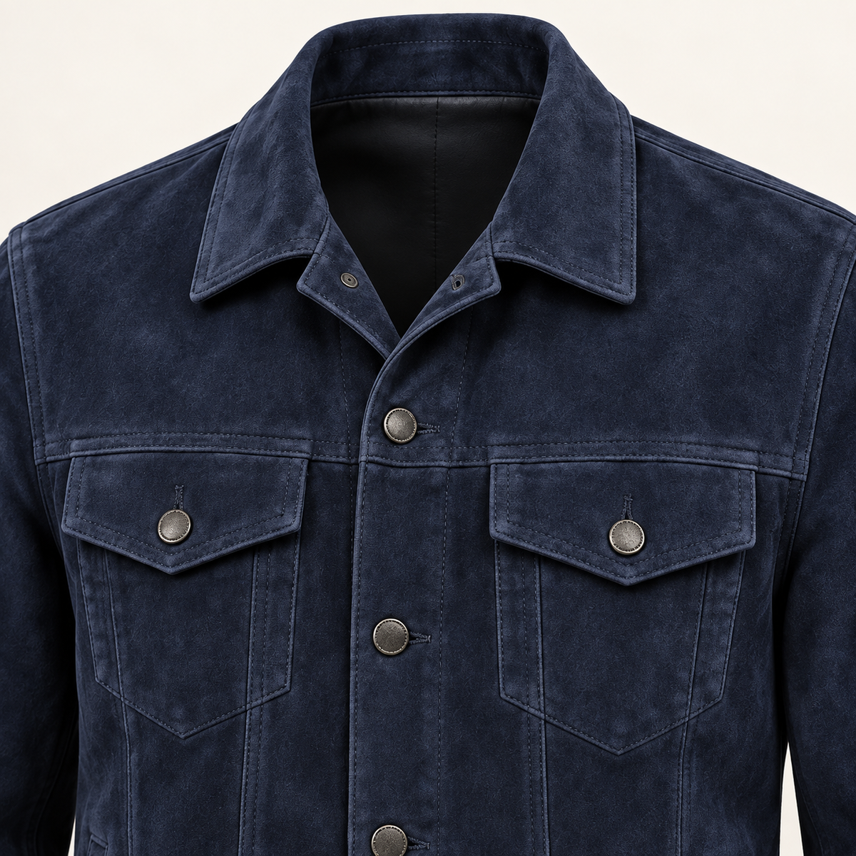 Vantoro men's navy suede trucker jacket – view 5