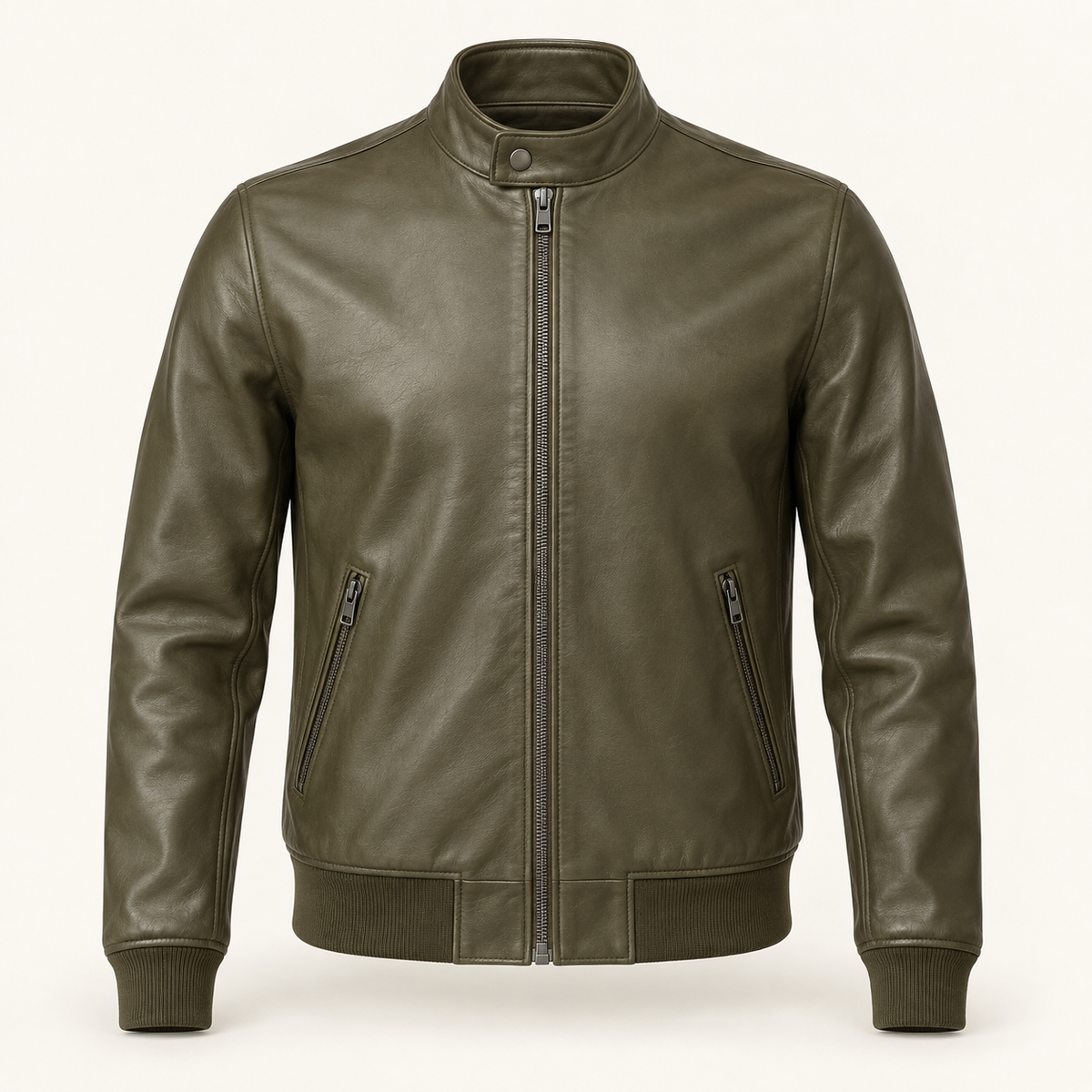Vantoro men's olive leather Harrington jacket – view 1