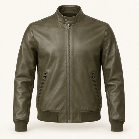 Vantoro men's olive leather Harrington jacket – view 1