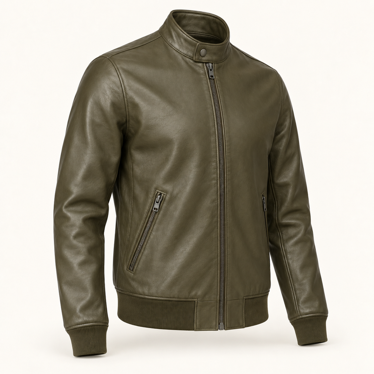 Vantoro men's olive leather Harrington jacket – view 3