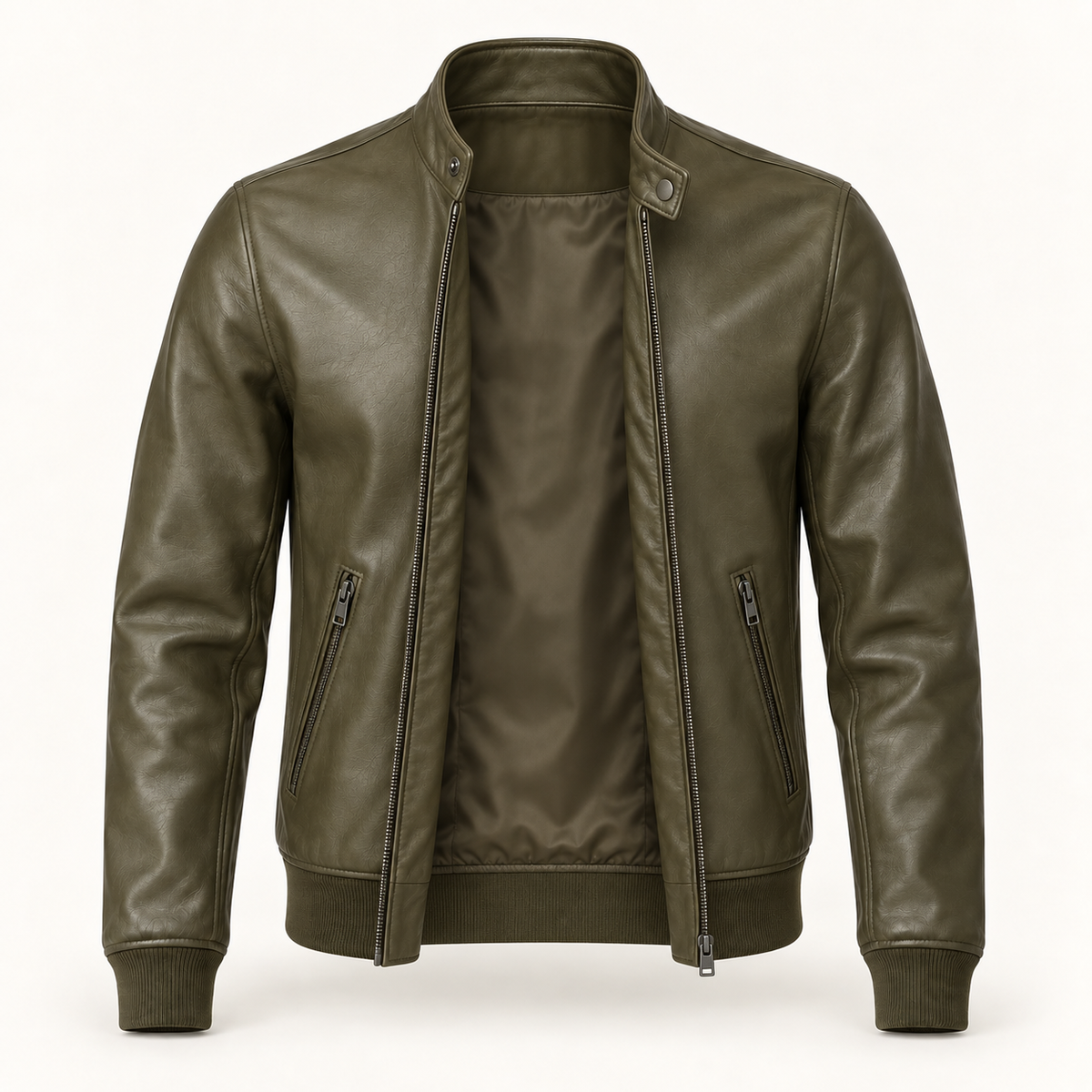 Vantoro men's olive leather Harrington jacket – view 4