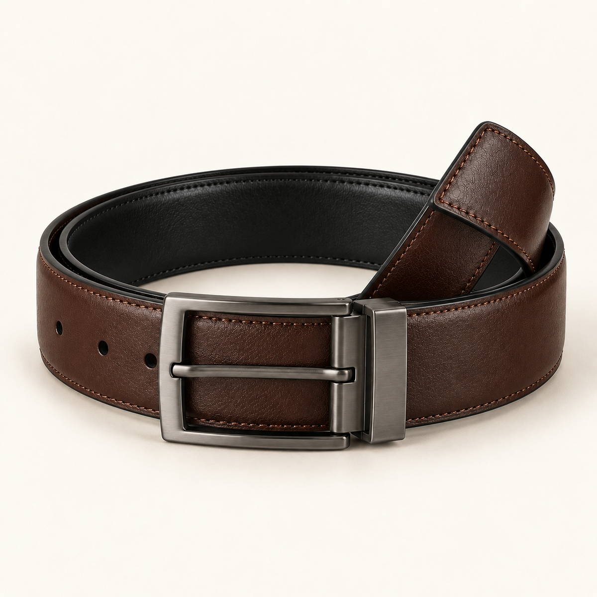 Vantoro reversible black and brown leather belt – view 3