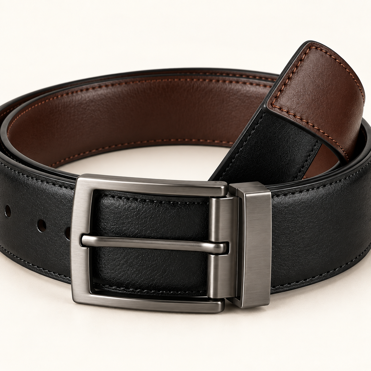 Vantoro reversible black and brown leather belt – view 5